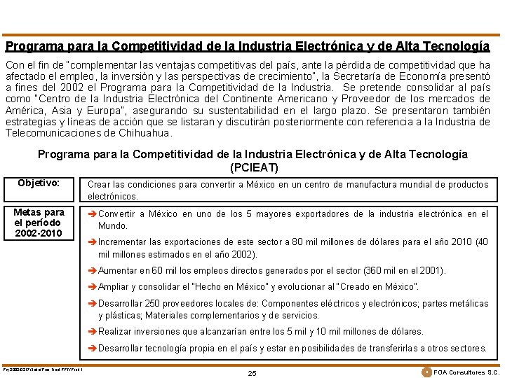 Programa para la Competitividad de la Industria Electrónica y de Alta Tecnología Con el