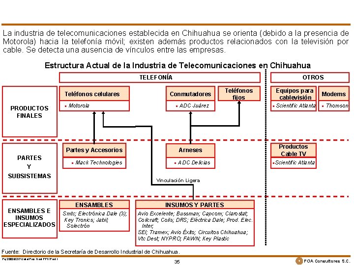 La industria de telecomunicaciones establecida en Chihuahua se orienta (debido a la presencia de