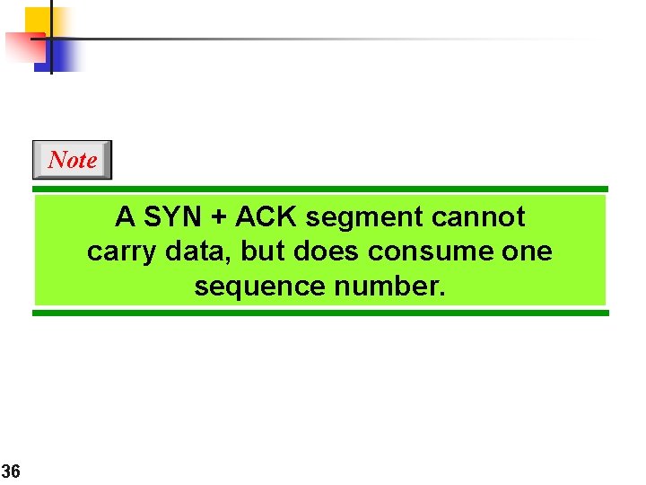 Note A SYN + ACK segment cannot carry data, but does consume one sequence