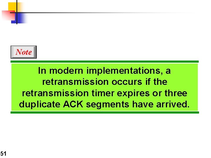 Note In modern implementations, a retransmission occurs if the retransmission timer expires or three