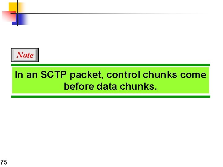 Note In an SCTP packet, control chunks come before data chunks. 75 