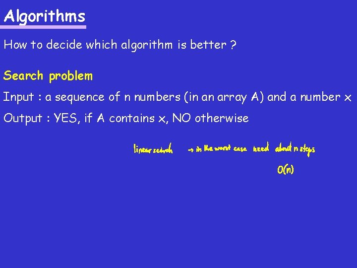 Algorithms How to decide which algorithm is better ? Search problem Input : a