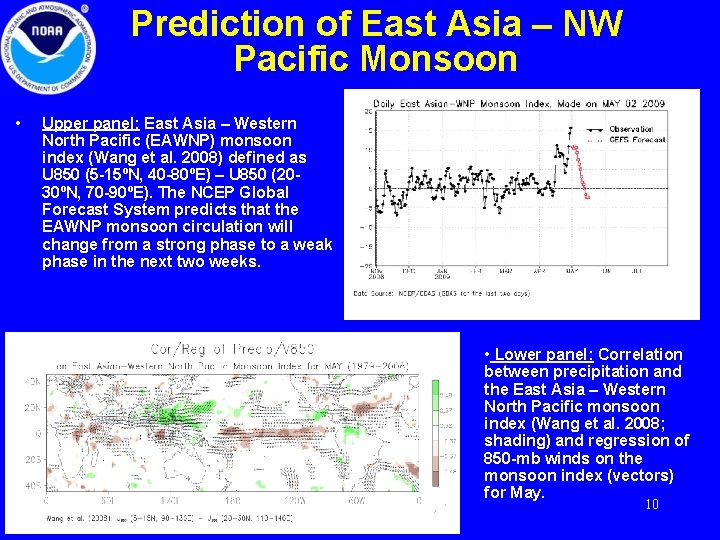 Prediction of East Asia – NW Pacific Monsoon • Upper panel: East Asia –