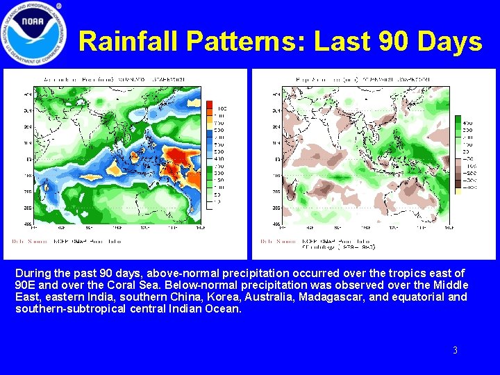 Rainfall Patterns: Last 90 Days During the past 90 days, above-normal precipitation occurred over