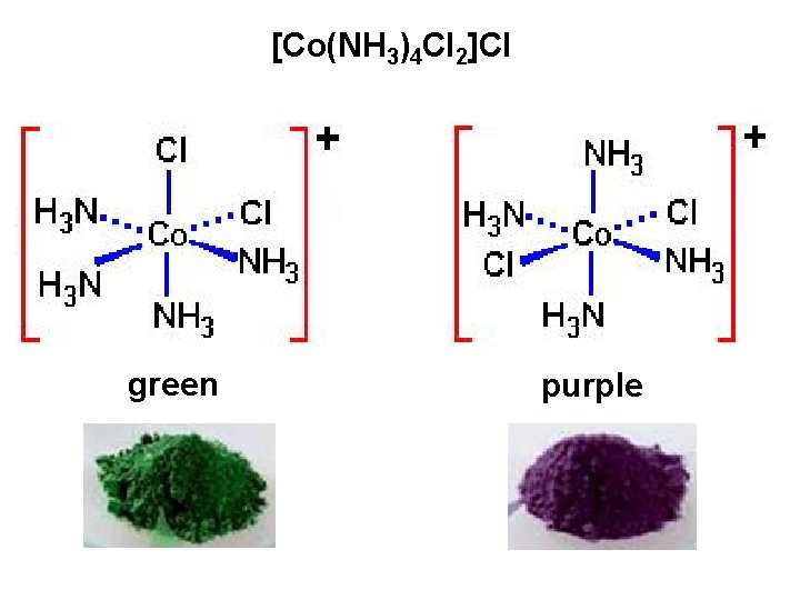 [Co(NH 3)4 Cl 2]Cl green purple 