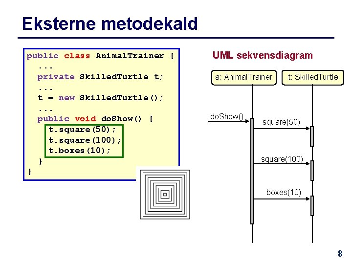 Eksterne metodekald public class Animal. Trainer {. . . private Skilled. Turtle t; .