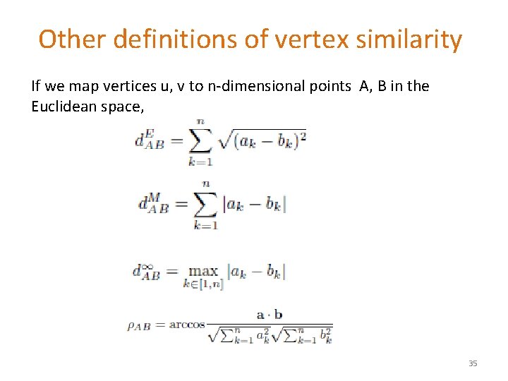 Other definitions of vertex similarity If we map vertices u, v to n-dimensional points