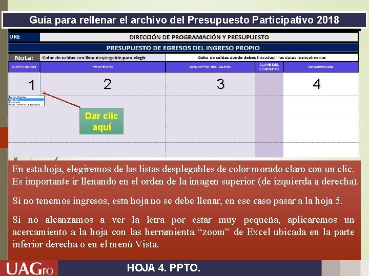 Guía para rellenar el archivo del Presupuesto Participativo 2018 1 2 3 4 Dar