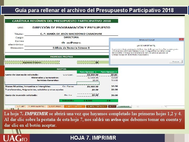 Guía para cumplimentar rellenar el archivo deldel Presupuesto Participativo 2018 La hoja 7. IMPRIMIR