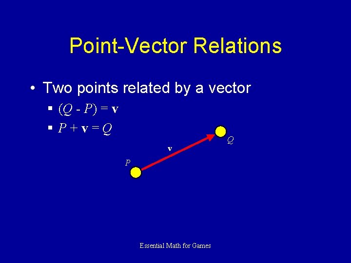 Point-Vector Relations • Two points related by a vector § (Q - P) =