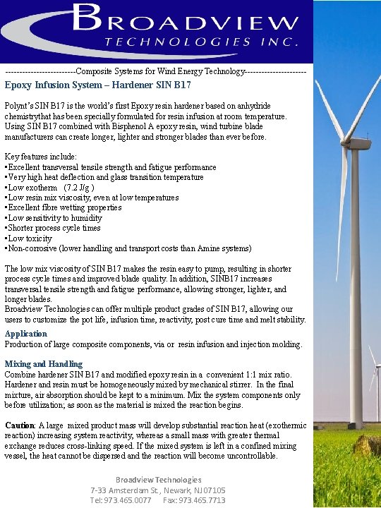 -------------Composite Systems for Wind Energy Technology----------- Epoxy Infusion System – Hardener SIN B 17