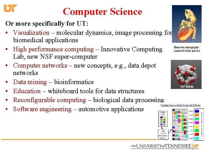 Computer Science Or more specifically for UT: • Visualization – molecular dynamics, image processing