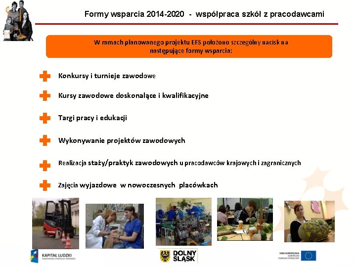Formy wsparcia 2014 -2020 - współpraca szkół z pracodawcami W ramach planowanego projektu EFS Formy wsparcia 2014 -2020 - współpraca szkół z pracodawcami W ramach planowanego projektu EFS