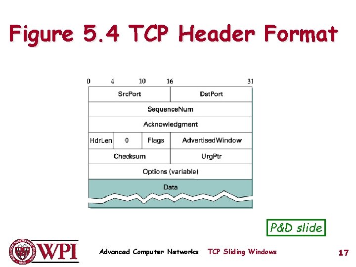 Figure 5. 4 TCP Header Format P&D slide Advanced Computer Networks TCP Sliding Windows