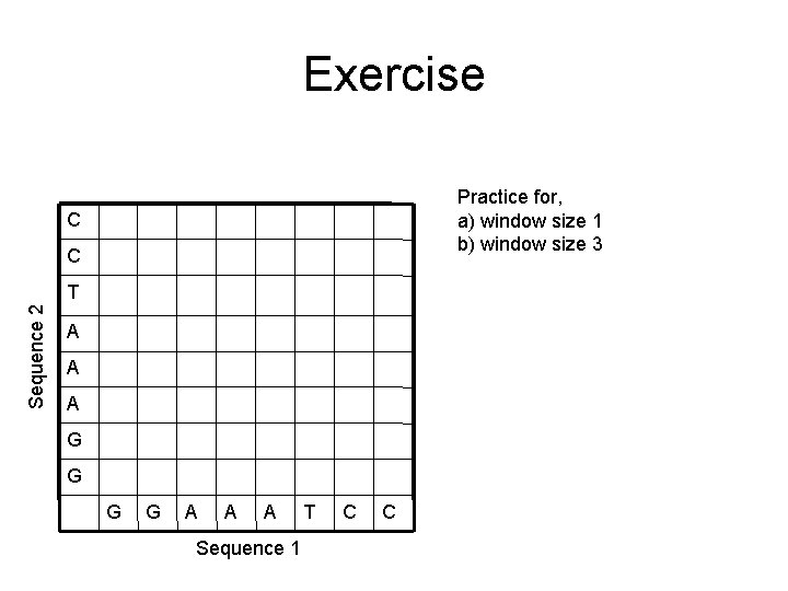 Exercise Practice for, a) window size 1 b) window size 3 C C Sequence