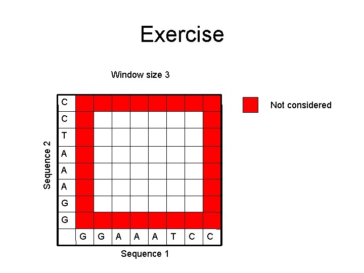 Exercise Window size 3 C Not considered C Sequence 2 T A A A