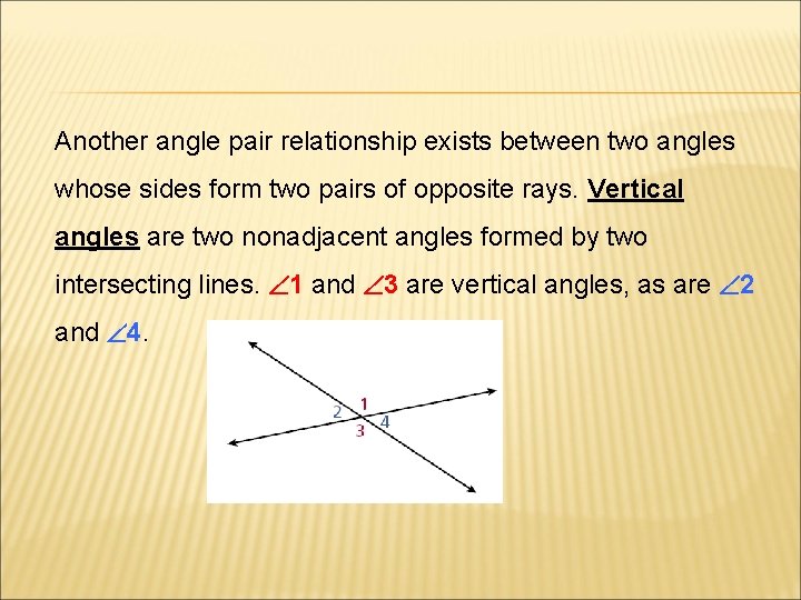 Another angle pair relationship exists between two angles whose sides form two pairs of