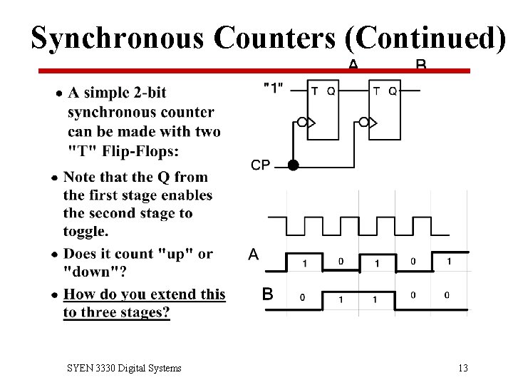 Synchronous Counters (Continued) SYEN 3330 Digital Systems 13 