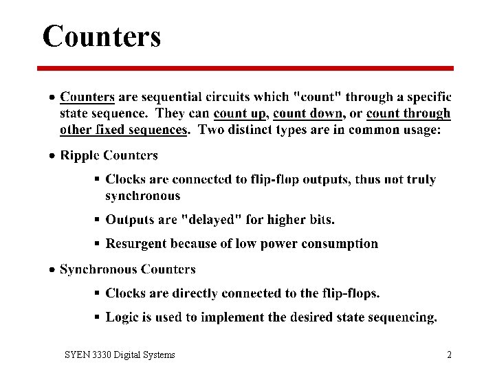 Counters SYEN 3330 Digital Systems 2 