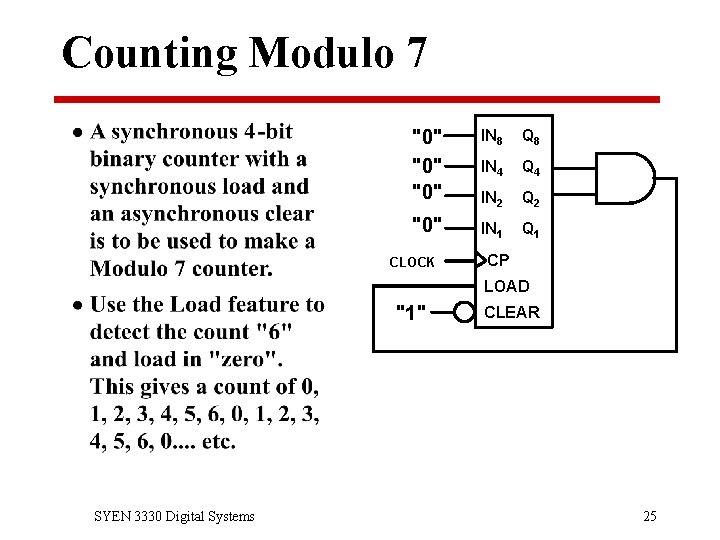 Counting Modulo 7 "0" "0" IN 8 Q 8 IN 4 Q 4 IN