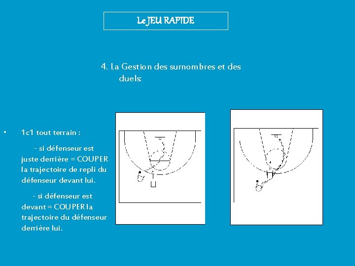 Le JEU RAPIDE 4. La Gestion des surnombres et des duels: • 1 c