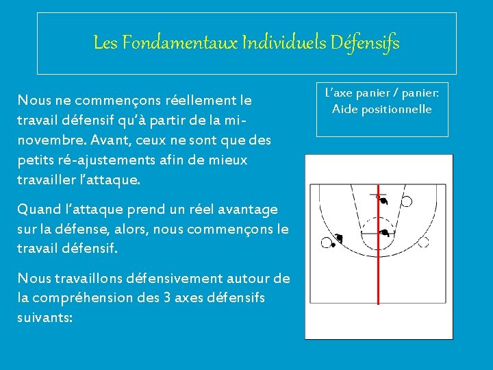 Les Fondamentaux Individuels Défensifs Nous ne commençons réellement le travail défensif qu’à partir de