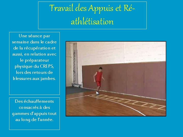 Travail des Appuis et Réathlétisation Une séance par semaine dans le cadre de la