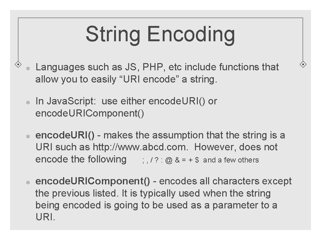 String Encoding Languages such as JS, PHP, etc include functions that allow you to