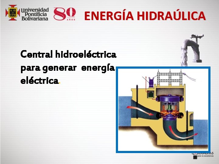 ENERGÍA HIDRAÚLICA Central hidroeléctrica para generar energía eléctrica. 