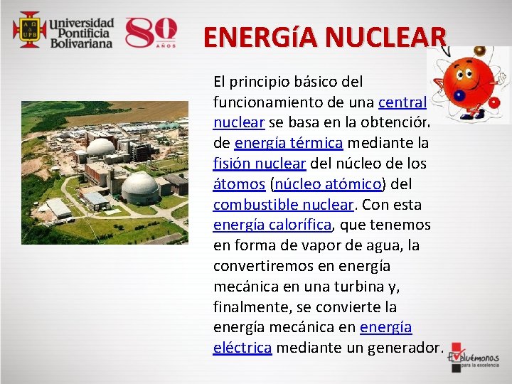 ENERGíA NUCLEAR El principio básico del funcionamiento de una central nuclear se basa en