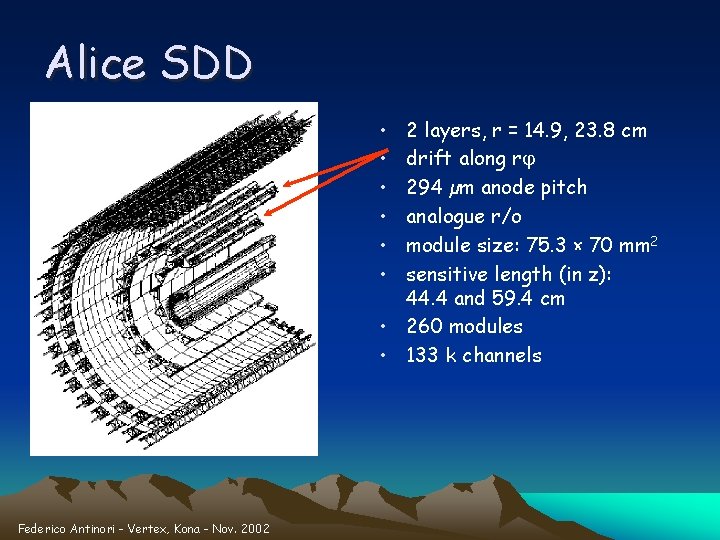 Alice SDD • • • 2 layers, r = 14. 9, 23. 8 cm