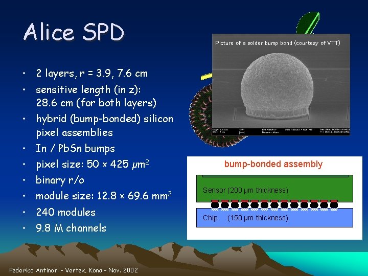 Alice SPD Picture of a solder bump bond (courtesy of VTT) • 2 layers,