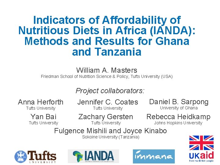 Indicators of Affordability of Nutritious Diets in Africa (IANDA): Methods and Results for Ghana