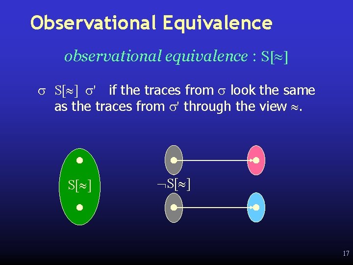 Observational Equivalence observational equivalence : S[ ] s' if the traces from s look