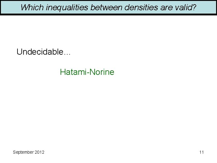 Which inequalities between densities are valid? Undecidable… Hatami-Norine September 2012 11 