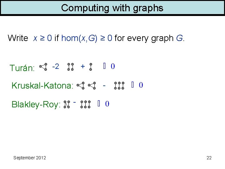 Computing with graphs Write x ≥ 0 if hom(x, G) ≥ 0 for every