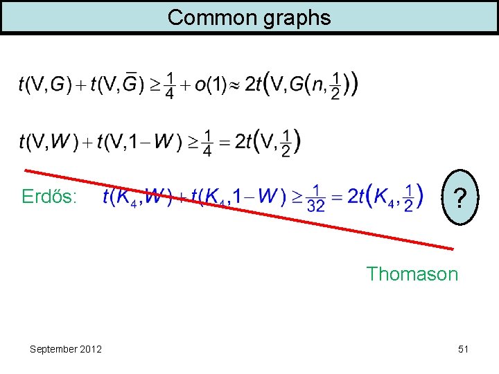 Common graphs Erdős: ? Thomason September 2012 51 