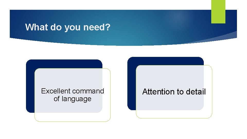 What do you need? Excellent command of language Attention to detail 