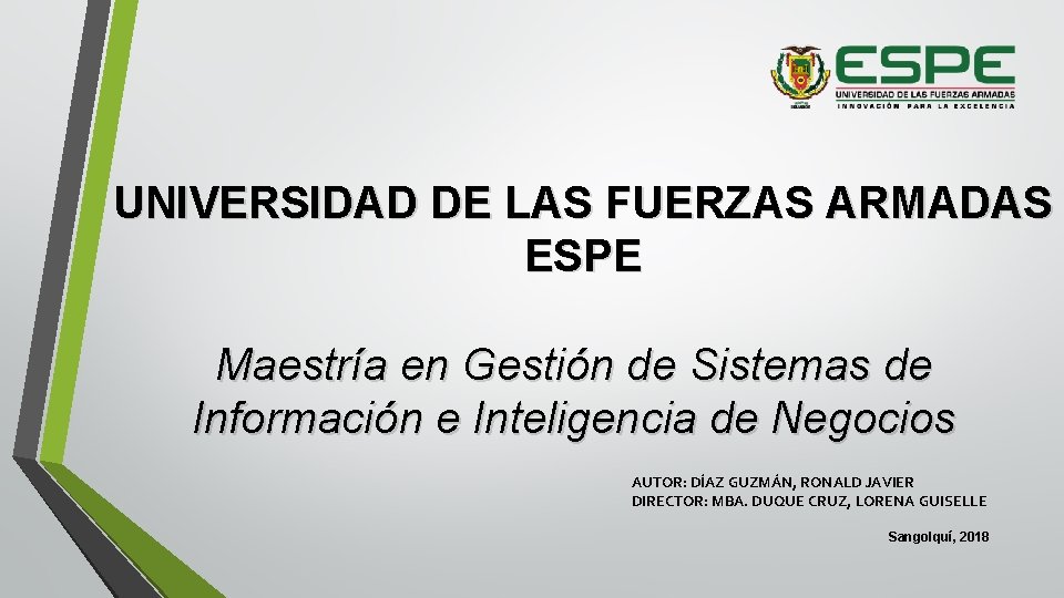 UNIVERSIDAD DE LAS FUERZAS ARMADAS ESPE Maestría en Gestión de Sistemas de Información e