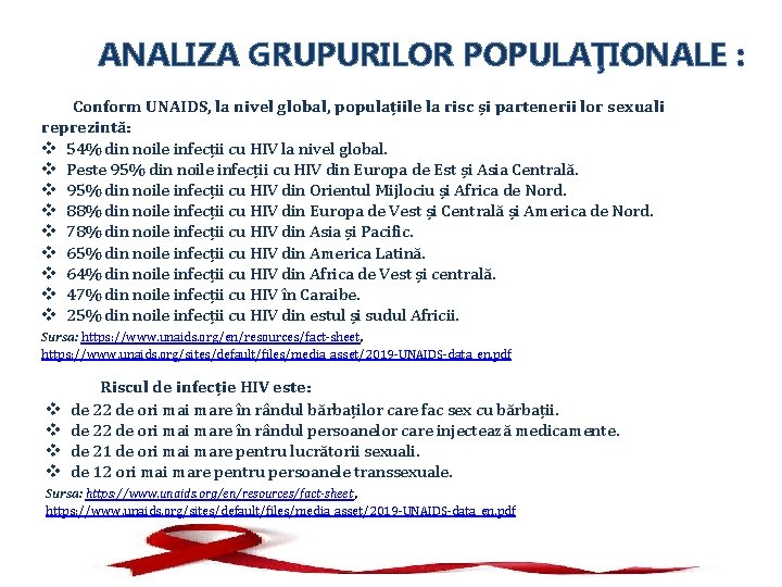 ANALIZA GRUPURILOR POPULAŢIONALE : Conform UNAIDS, la nivel global, populațiile la risc și partenerii