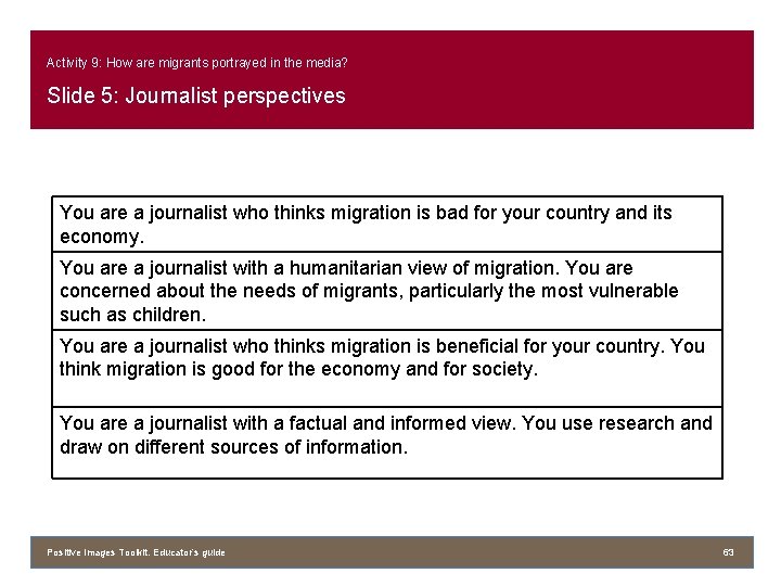 Activity 9: How are migrants portrayed in the media? Slide 5: Journalist perspectives You