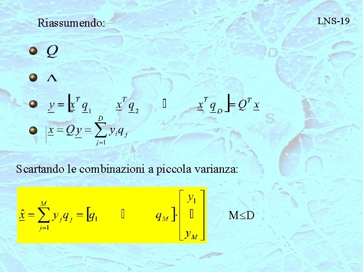 LNS-19 Riassumendo: Scartando le combinazioni a piccola varianza: M D 