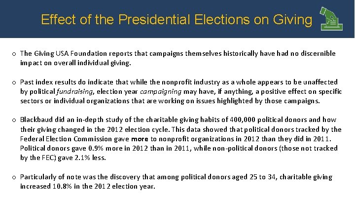 Effects of the Presidential Elections on Giving Effect of the Presidential Elections on Giving