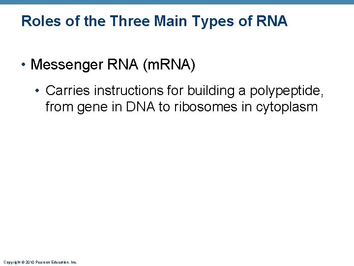 Roles of the Three Main Types of RNA • Messenger RNA (m. RNA) •