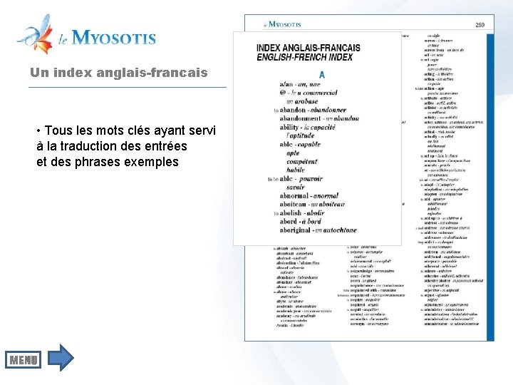 Un index anglais-francais • Tous les mots clés ayant servi à la traduction des