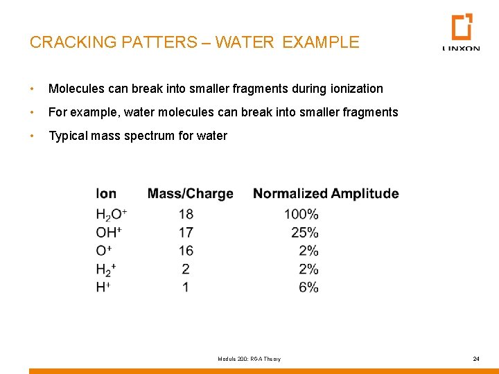 CRACKING PATTERS – WATER EXAMPLE • Molecules can break into smaller fragments during ionization