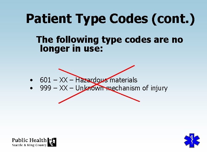 Patient Type Codes (cont. ) The following type codes are no longer in use: