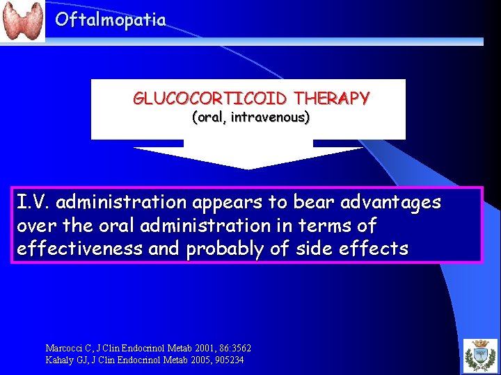 Oftalmopatia GLUCOCORTICOID THERAPY (oral, intravenous) I. V. administration appears to bear advantages over the