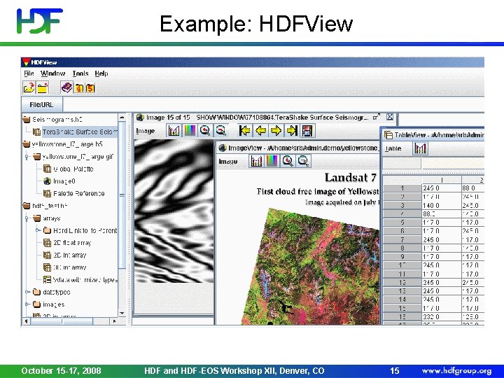 Example: HDFView October 15 -17, 2008 HDF and HDF-EOS Workshop XII, Denver, CO 15