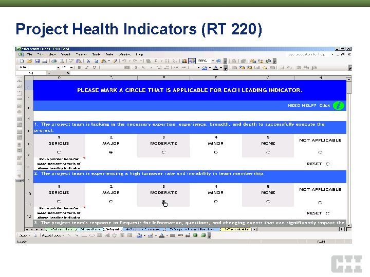 Project Health Indicators (RT 220) 